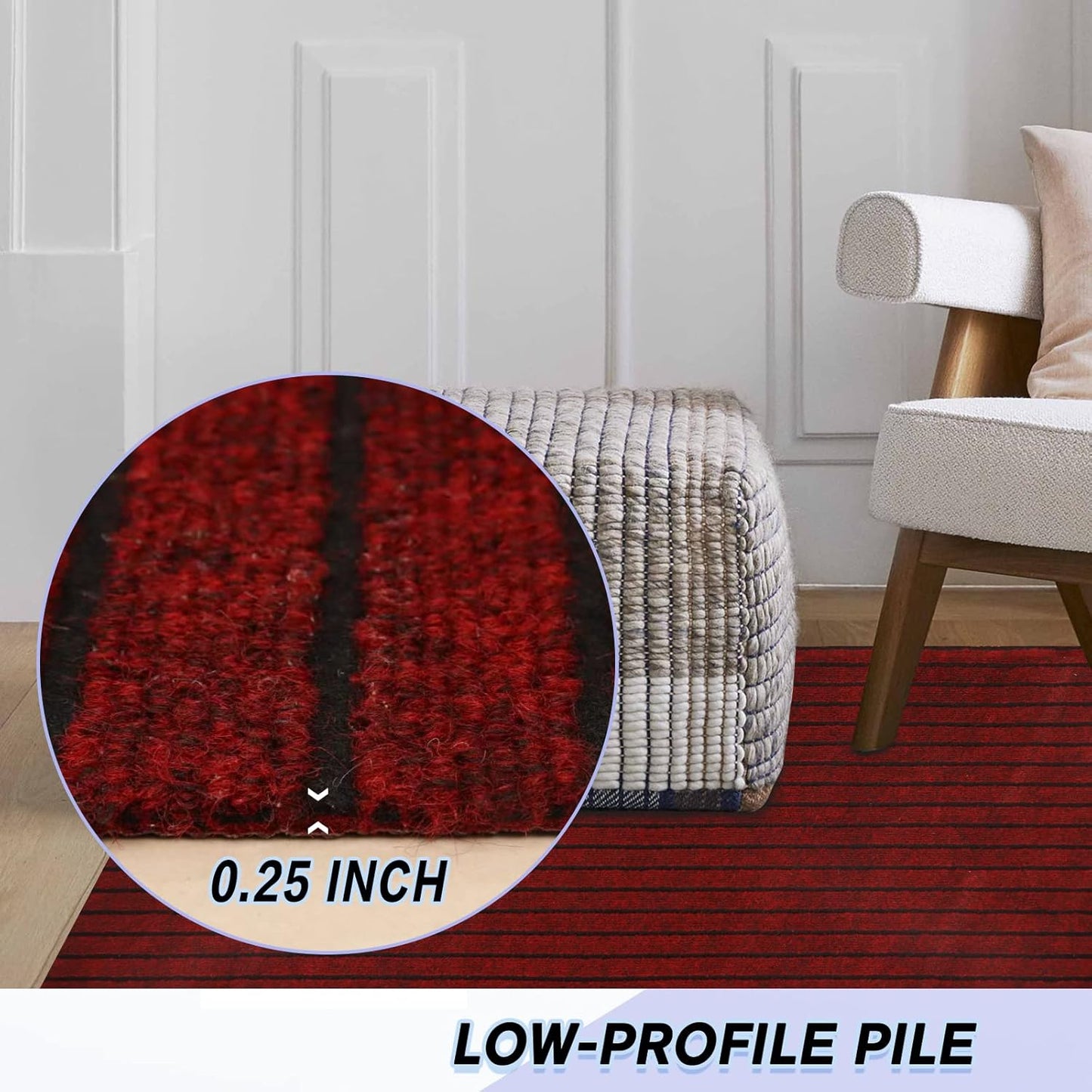 Custom Size Backed Non-Slip Area Rugs Runner, Easy Clean, Waterproof Runner Rugs for Hallway Entryway, Kitchen, Laundry, 4FT x 11FT, Red Stripe