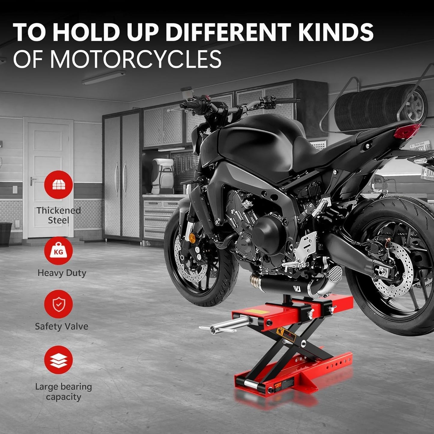 Heavy Duty 1100LBS Motorcycle Scissor Lift Jack with Dolly Wheels, Hand Crank & Non-Slip Platform - Adjustable Bike Lift Stand for Cruiser, Dirt Bike, ATV - Foldable,Garage Repair Equipment