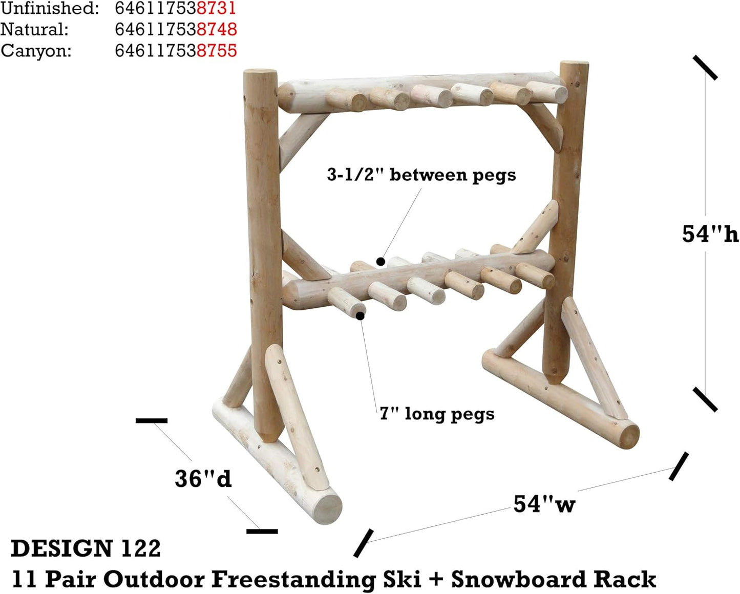 11-Place Freestanding Log Ski Rack Holder, Indoor & Outdoor Snowboard Racks, Standing Storage, Garage Racks for Snow Skis, Durable Snowboard Rack Garage Storage Organizer - Canyon Brown