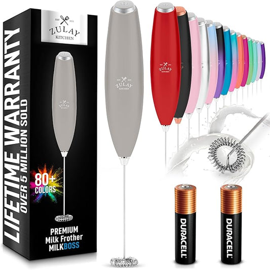 Zulay Kitchen Handheld Milk Frother with Duracell AA Batteries – Ultra Fast Electric Mixer & Foam Maker, Easy-Clean Drink Mixer for Coffee & More