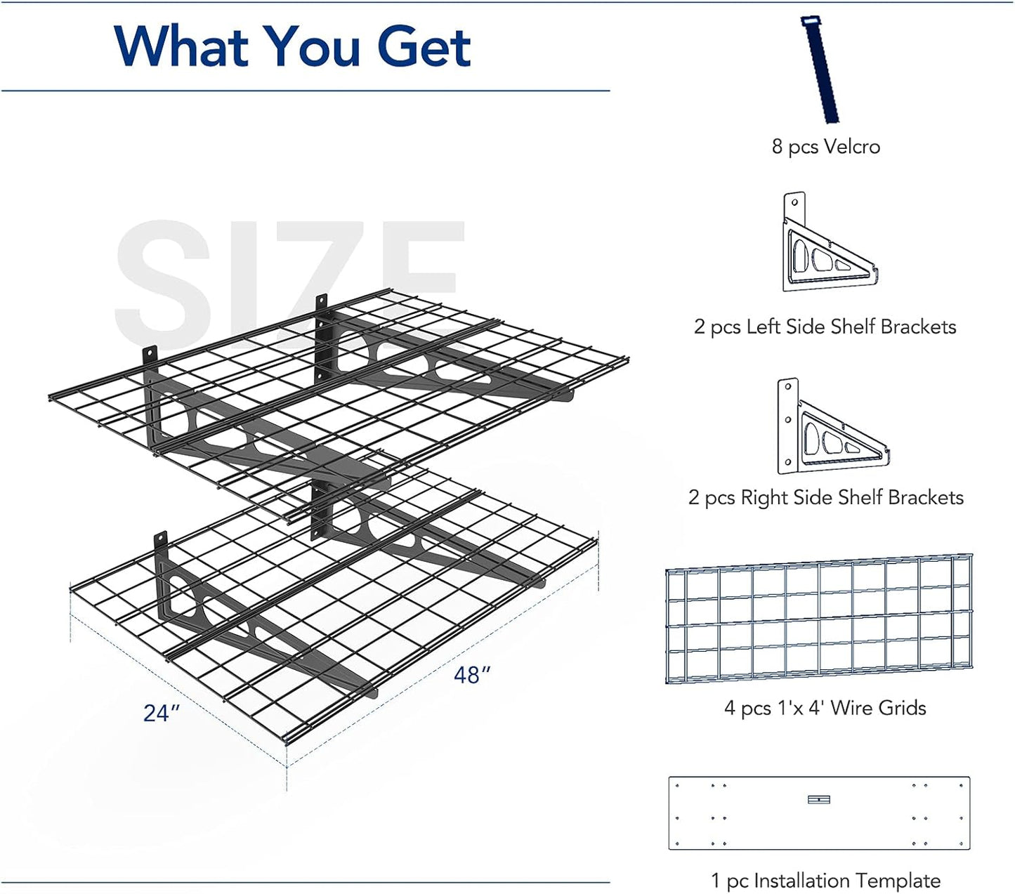 FLEXIMOUNTS 2-Pack 2x4ft 24-inch-by-48-inch Wall Shelf Garage Storage Rack Wall Mounted Floating Shelves, Black