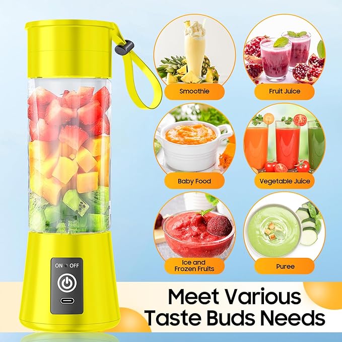 Personal Blender for Shakes and Smoothies - 2025 New Upgrade Cordless Portable Blender USB-C Rechargeable, 380Ml BAP Free Juice Cup, 6 Blades Freshly Squeezed for Picnic/Sprots, 20000Rpm/Min Speed