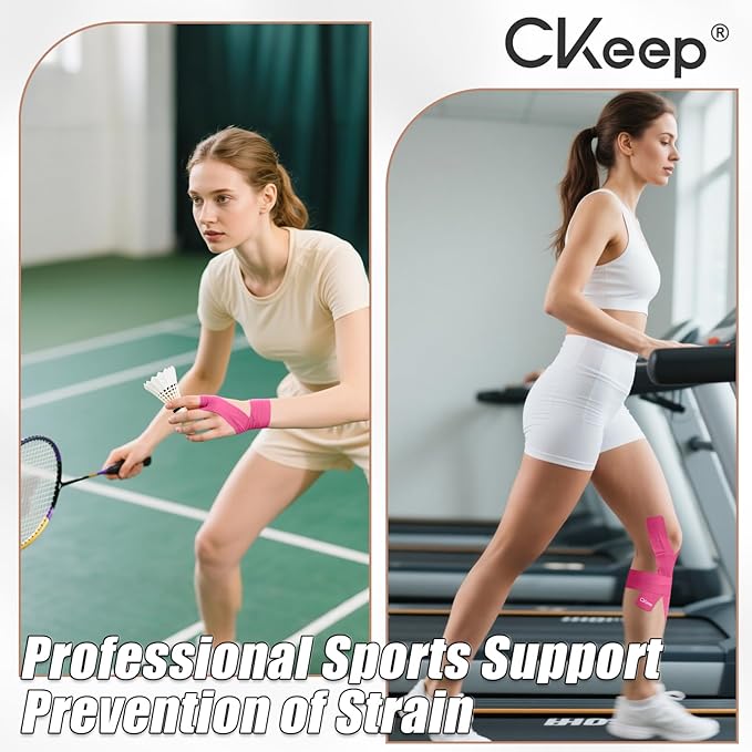 CKeep 4 Rolls Kinesiology Tape, Original Cotton Elastic Athletic Tape, 20 Precut 10" Strips Each, Pink, Ideal for Muscle Support & Injury Prevention