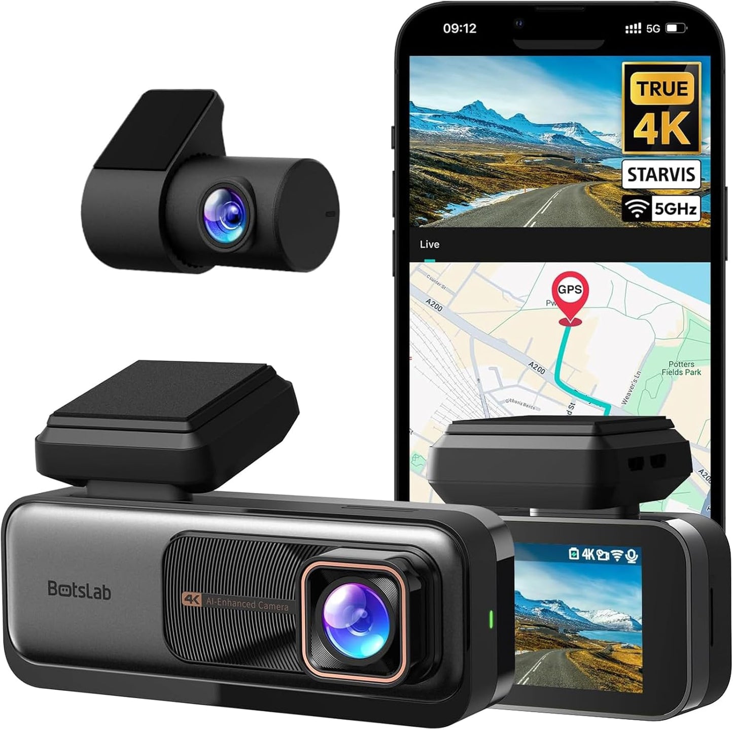 4K Dash Cam Front and Rear, 170° Ultra Wide Dashcam with ADAS, Night Vision, 24/7 Parking Mode, Sony IMX415 Sensor, WDR, Free 64GB SD Card, 5G/2.4G WiFi, Built-in GPS, Loop Recording