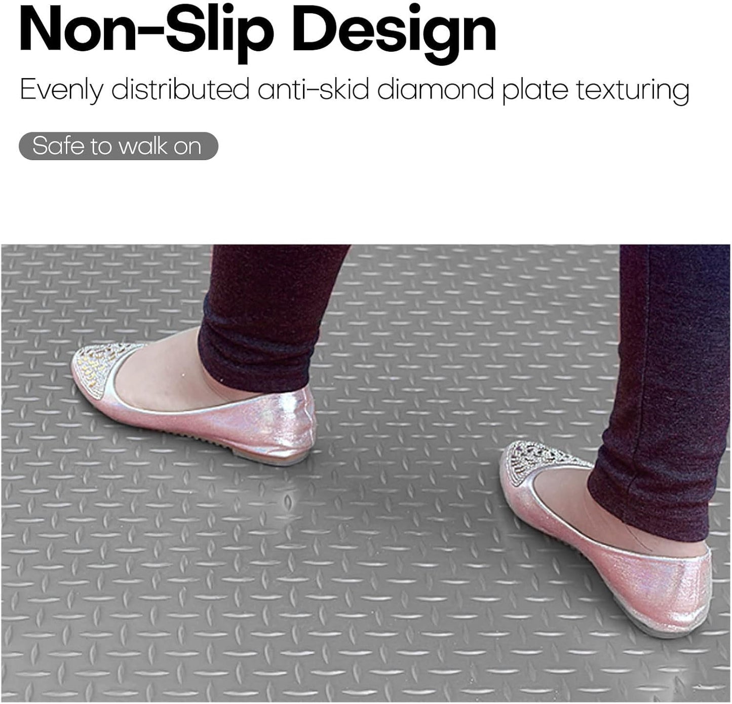 Boshen 5Ft x 7.5Ft Garage Floor Mat 2.5mm Thickened Rubber Flooring Roll 37.5sqft Diamond Plate PVC Rubber Trailer Mat Non-Slip Floor Protector Mat for Garage Warehouse Basement Trailer - Grey