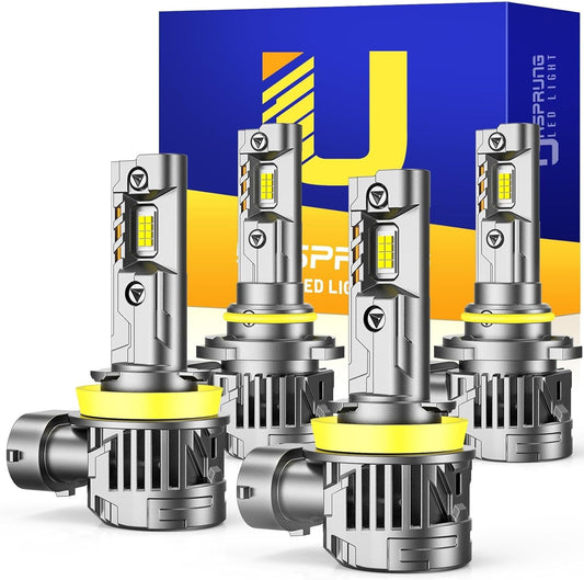 FAHREN 𝐍𝐞𝐰𝐞𝐬𝐭 H11 9005 LED Bulbs Combo, 𝟏𝟎𝟎𝟎𝟎𝟎𝐋𝐌 10X Super Brighter, 1:1 Size Easy Installation 9005 H11 Driving Light Bulbs, Plug-N-Play Canbus Ready, Pack of 4