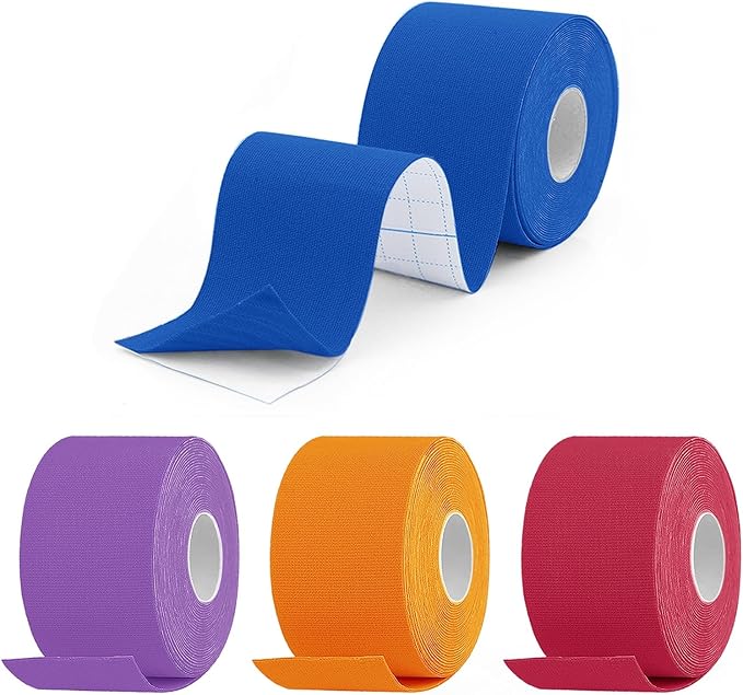 4 Pack Kinesiology Tape, Athletic Tape Supports Protects Muscles, Knees, Shoulders & Plantar Fasciitis, Waterproof & Hypoallergenic Kinesiology Tape (Deep Color)
