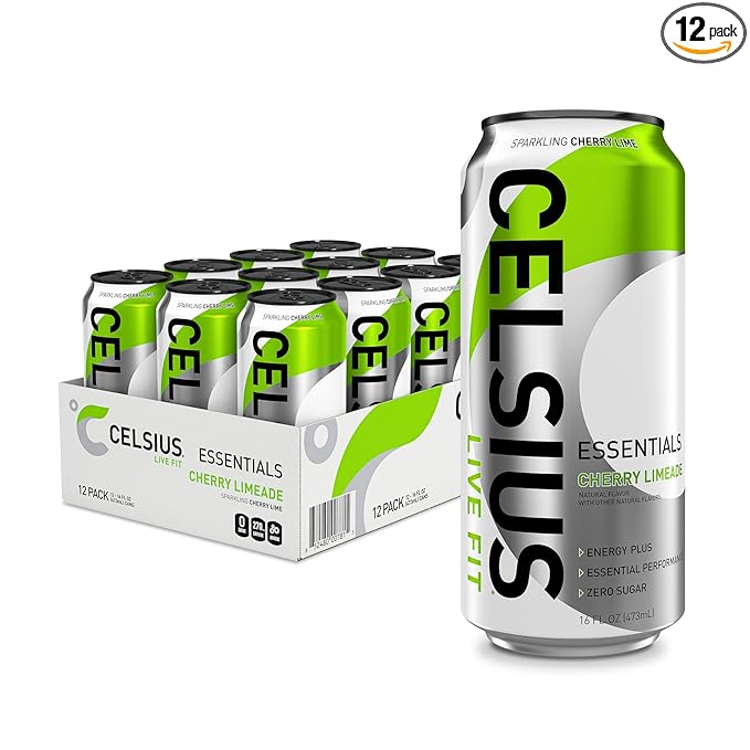 CELSIUS ESSENTIALS, Sparkling Cherry Limeade, Performance Energy Drink 16 Fl Oz (Pack of 12)