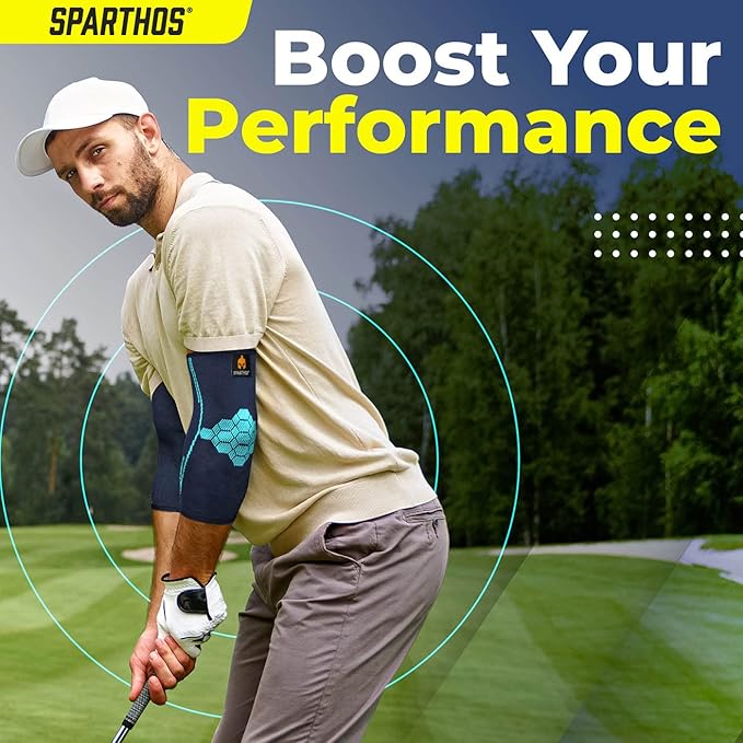 Sparthos Elbow Compression Sleeves (Pair) – Tennis and Golfer's Elbow Support – Elbow Brace for Men and Women – Made from Innovative Breathable Elastic Blend