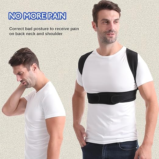 Paskyee Posture Corrector for Women and Men, Adjustable Back Brace for Neck, Shoulder, and Upper Back Pain Relief, Back Straightener for Clavicle Support Black L/XL