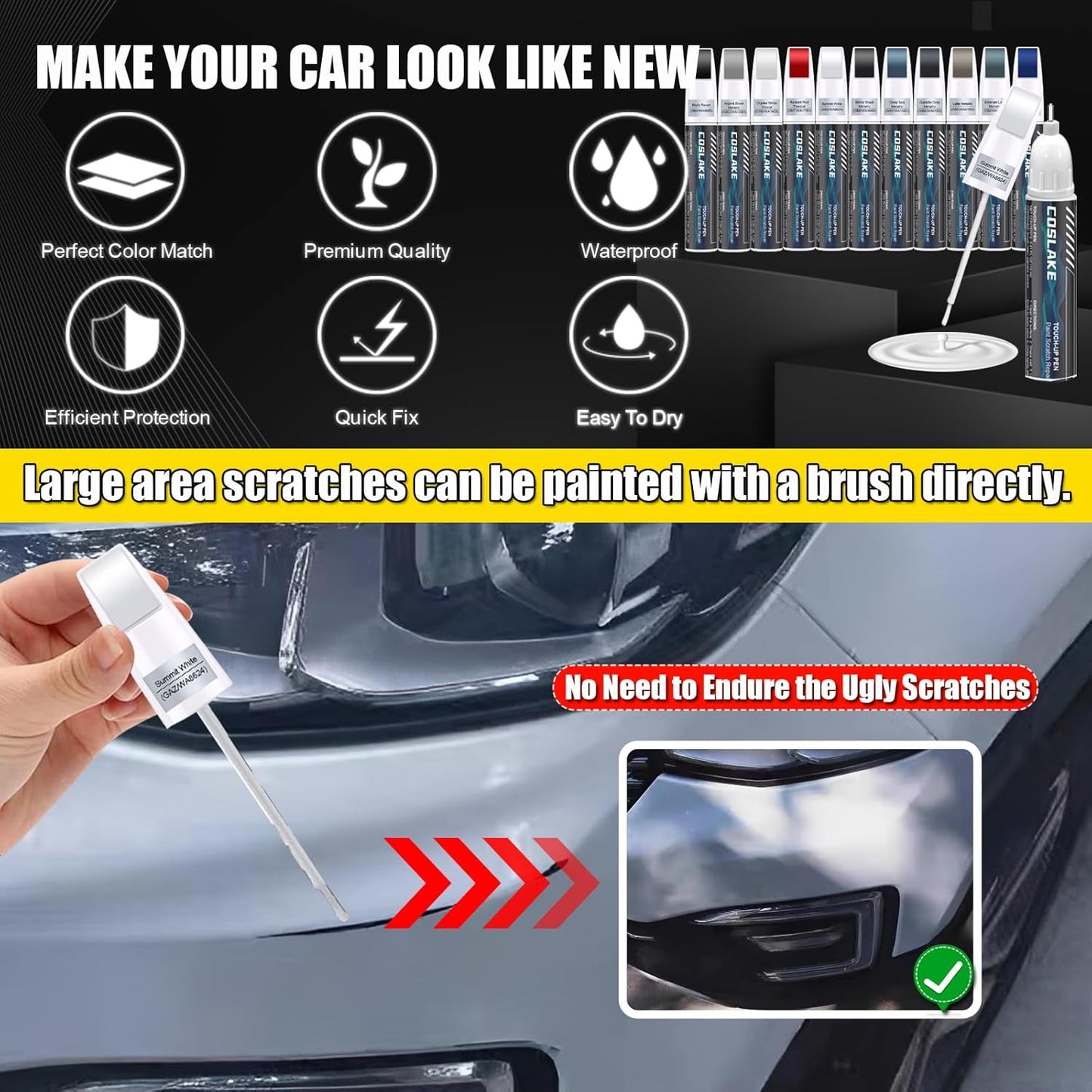 Car Touch Up Paint(Emerald Lake Metallic(G6I/WA616D)) for Cadillac, Car Paint Scratch Repair Kit, Quick & Easy Solution to Repair, 2 in 1 Scratch Remover Pen with 2PCS Disposable Micro Applicators