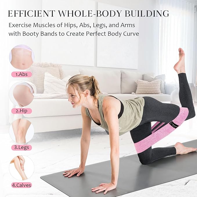 Wide Fabric Resistance Bands for Working Out, 3 Level Non-Slip Exercise Booty Bands for Women & Men Leg and Glutes with Hair Ties and Tape Measure - for Home Gym Workout, Yoga, Pilates