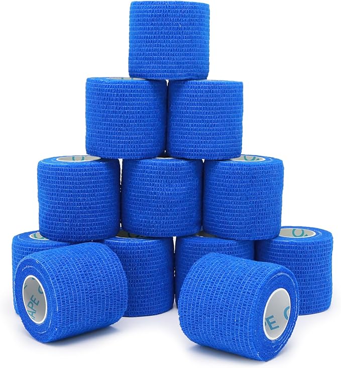 OK TAPE 12 Rolls Self Adhesive Bandage Wrap, Elastic Athletic Tape, Self Stick Bandage Tape, Vet Wrap, Medical Wrap for Wrist, Feet, 2" x 5 Yards - Blue