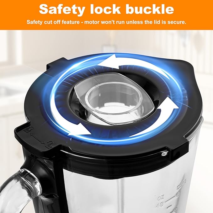 Blender,Blenders for Kitchen,Glass Blender for Shakes and Smoothies,crush ice,51oz Glass Jar,Simple Speed Dial,Black + Stainless Steel