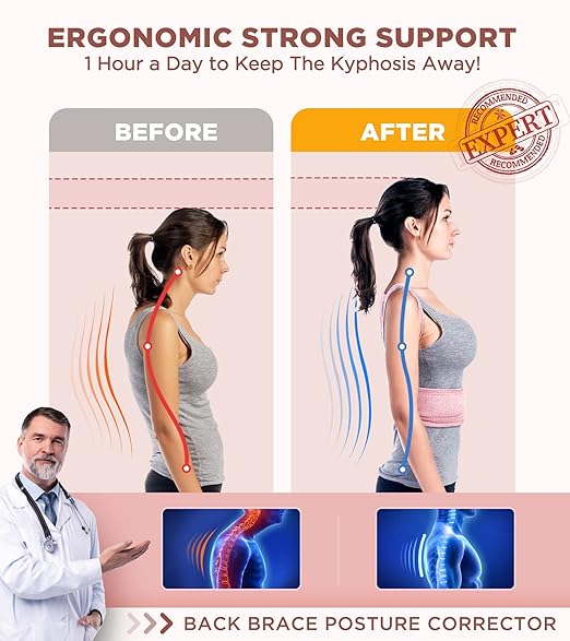 FILLOVE Posture Corrector for Women and Men with Magnetic Therapy Back Support, Strong Traction & Fully Adjustable Upper Back Brace Back Straightener for Neck, Clavicle, Spine and Shoulder Pain Relief