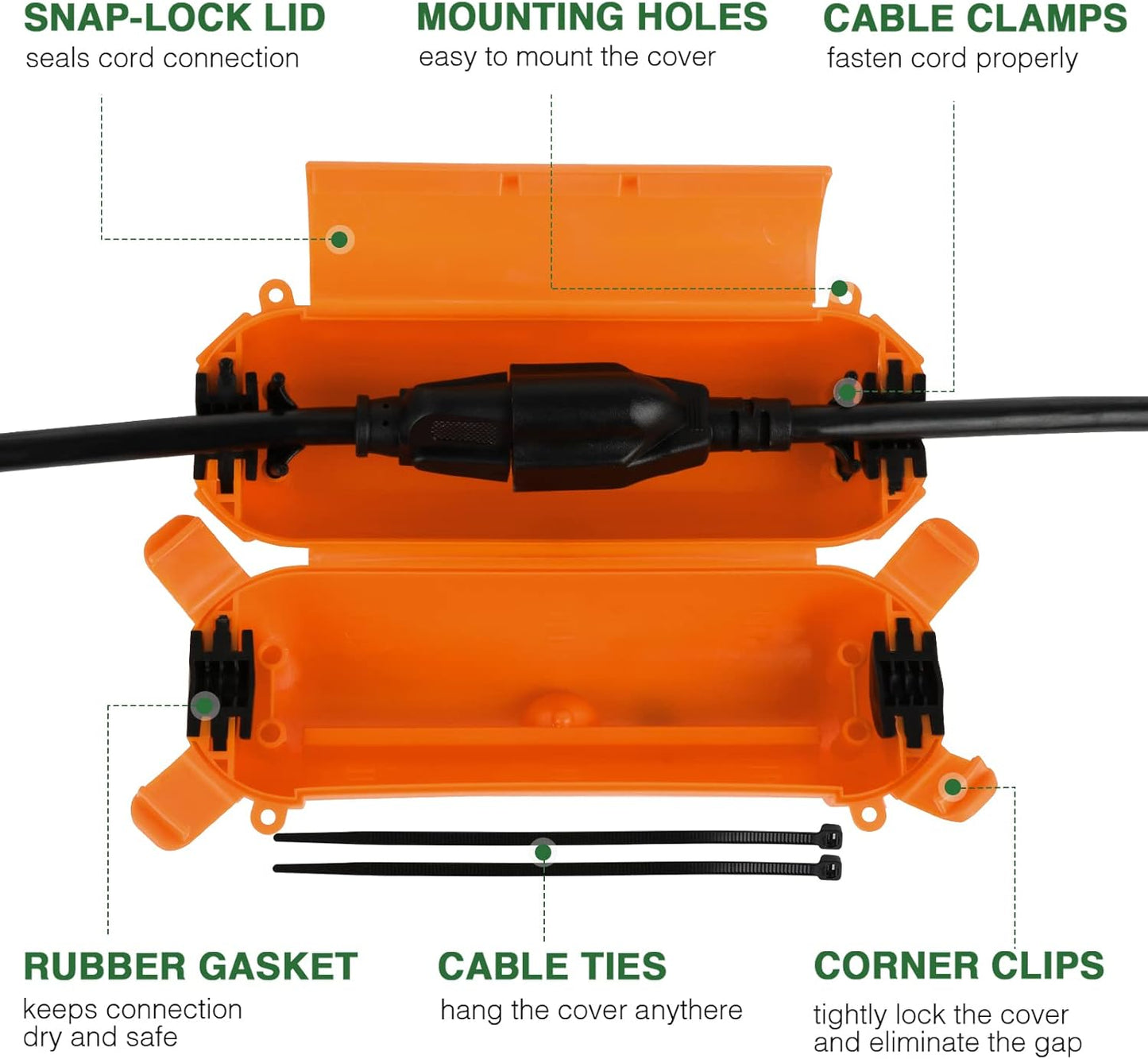 Flemoon [3 Pack] Outdoor Extension Cord Safety Cover with Waterproof Seal, Weatherproof Electrical Connection Box to Protect Outdoor Outlet, Plug, Socket, Christmas Holiday Decoration Light, Orange