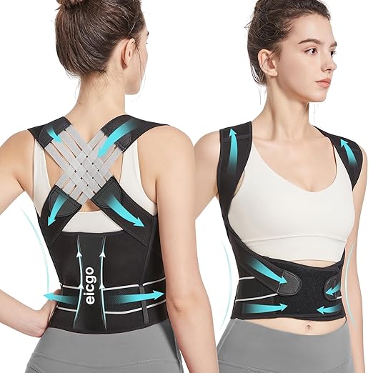 Eicgo Posture Corrector.Eicgo Adjustable Posture Corrector Belt，Upper Back and Spine Support, Adjustable Support Belt for Men and Women，Comfortable and Breathable Back Straightener (Medium)