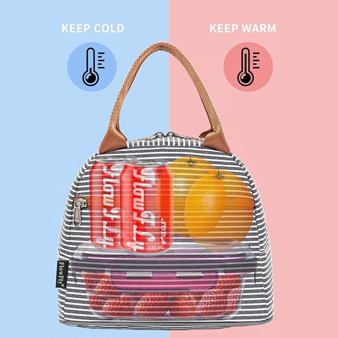 FlowFly Insulated Lunch Cooler Bag - Tote Bag Organizer for Women/Men, White&Black Stripe