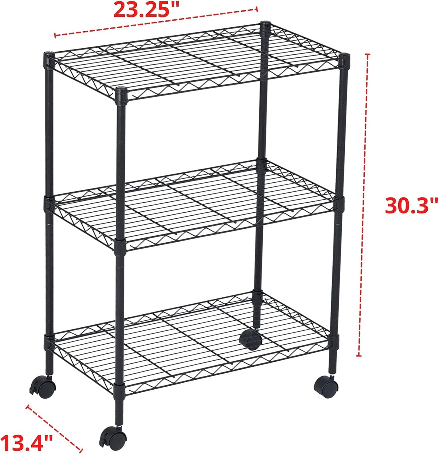 3 Tier Wire Shelving Unit Storage Rack, Metal Heavy Duty Utility Organizers, Organization Units for Metal Shelves, Pantry, Garage, Laundry Racks Durable Shelf Stand, 14"W x 24"L x 30"H, Black
