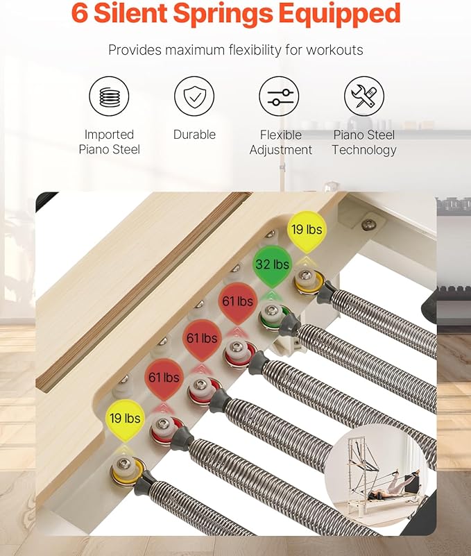 VEVOR Pilates Reformer Machine, Pilates Workout Equipment for Home Gym Studio Use, Pilates Bed with Dual Resistance- Spring & Cord, Reformer Set, Up to 400 LBS