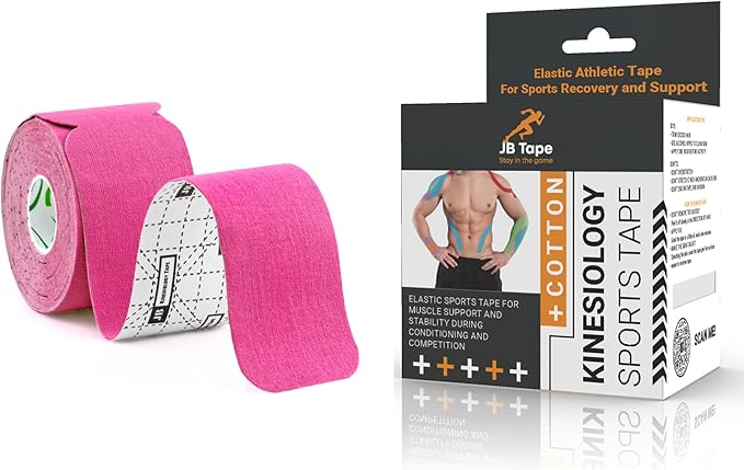 JB Tape, Precut Kinesiology Strips 4 Rolls- (80 Count, 10") Elastic, Latex-Free, Water Resistant, Athletic Sports Tape for Body, Joint & Muscle Support. (Pink)
