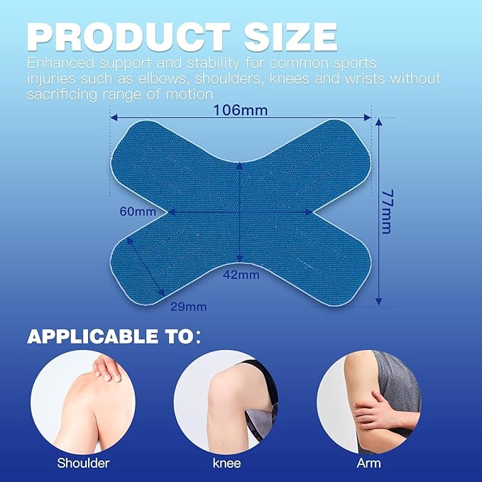 Kinesiology Tape X-Tape– Advanced Support for Knees and Muscles, Waterproof Athletic Tape with Precut Strips for Easy Use, Ideal for Sports, Injury Prevention, and Recovery, 20 Count (Blue)