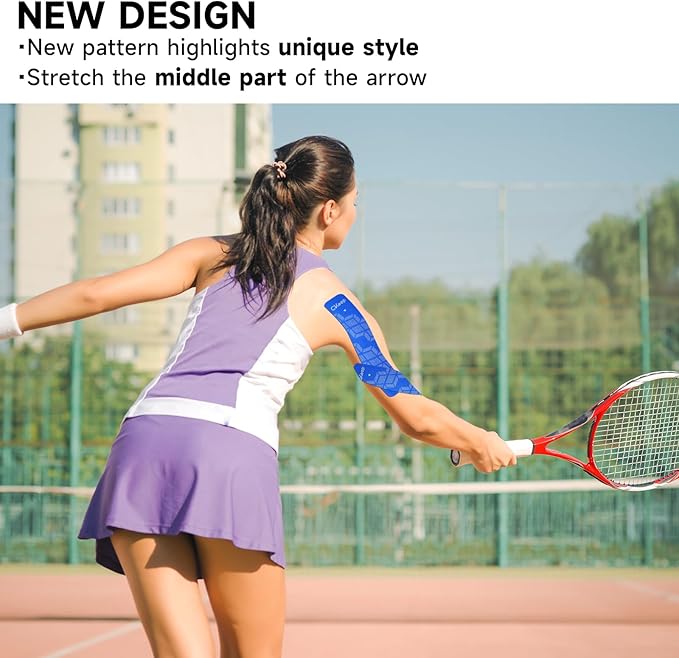 CKeep 4 Rolls Kinesiology Tape, Original Cotton Elastic Athletic Tape, 20 CT 10" Precut Strips Each, Waterproof Tape for Muscle Strain Relief and Joint Support, Blue