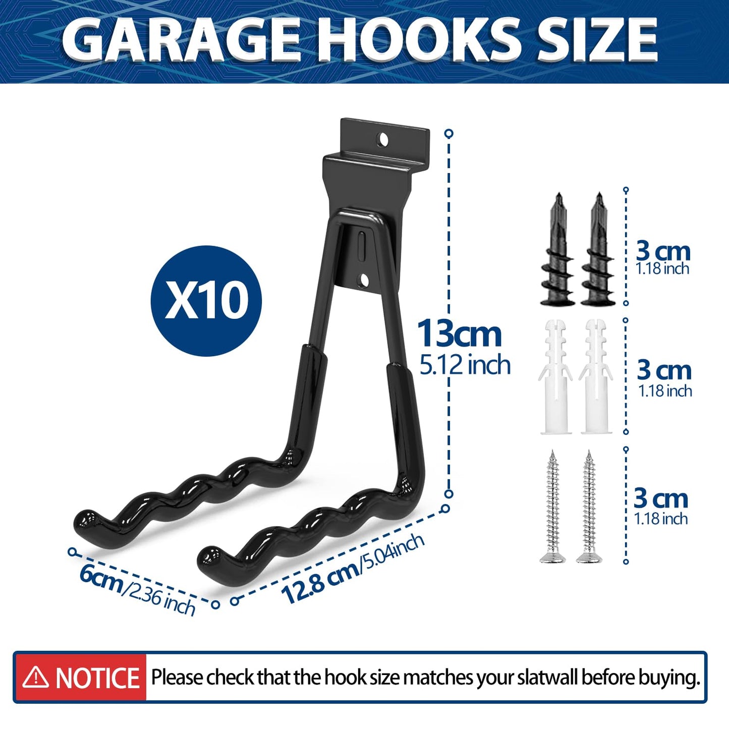 3-H Slatwall Accessories 10 Wave Hooks, Slatwall Hooks & Hangers, Slat Wall Hanging Hooks Heavy Duty, Proslat Accessories for Garage Storage Wall Panels Organzing Garden Tools Chairs Ladder(Black)