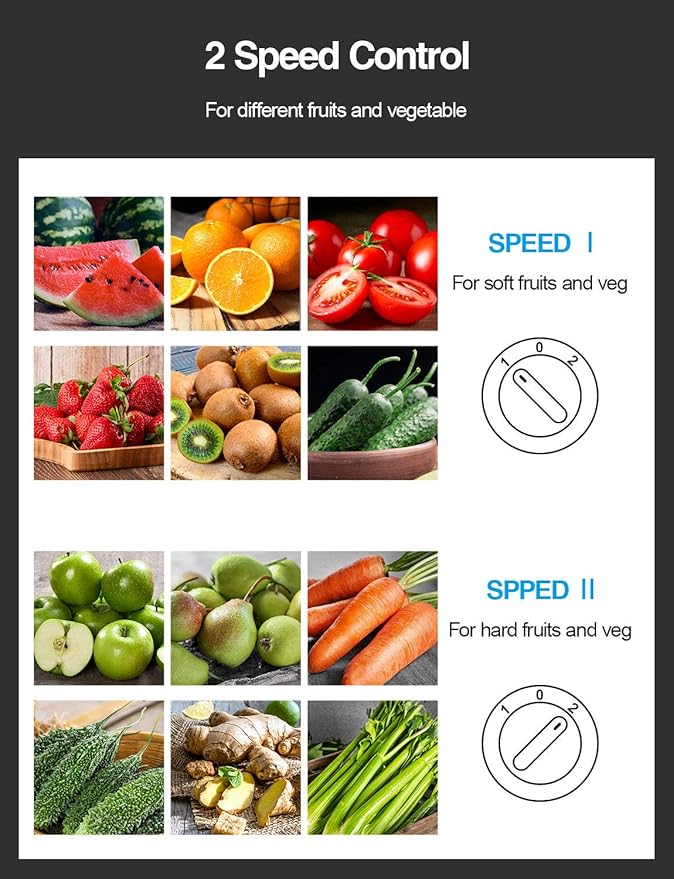 Qcen Juicer Machine, 500W Centrifugal Juicer Extractor with Wide Mouth 3” Feed Chute for Fruit Vegetable, Easy to Clean, Stainless Steel, BPA-free (Black)