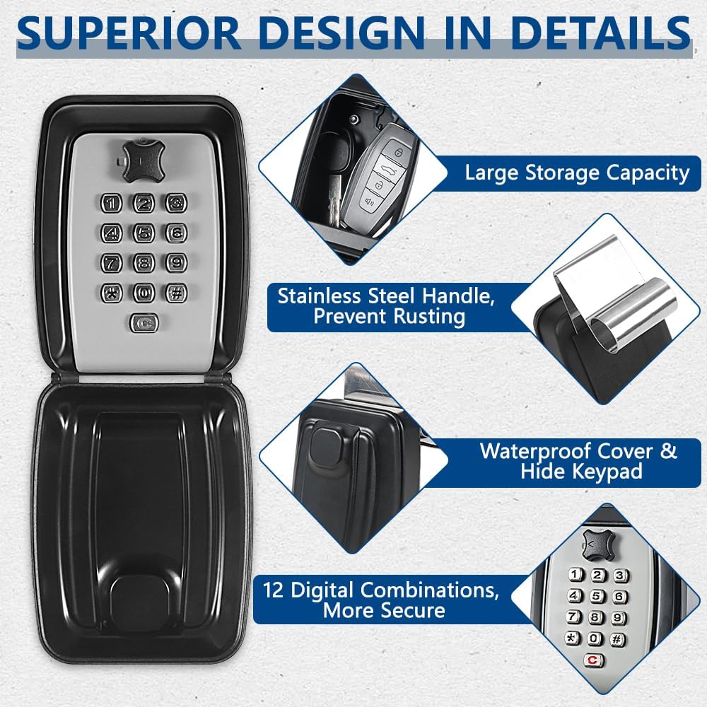 Car Window Lock Box for Turo, Portable Lockbox for Car Keys with Key Labeling Tag, Car Key Lock Box Fit for Ride Share, Turo, GetAround, Large Capacity, Protective Cover, Weather Protection