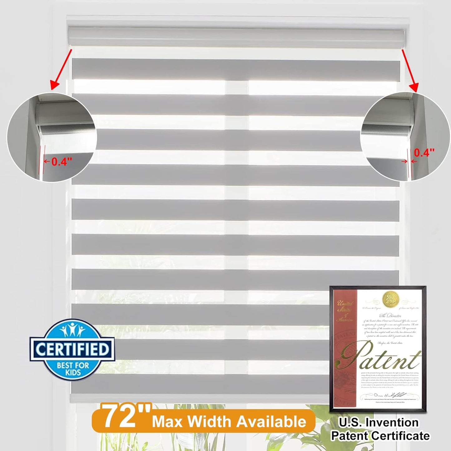 Persilux Cordless Zebra Blinds for Windows Sheer Shades for Day and Night Thermal Insulated Window Shades for Home, 58" W x 47" H, Grey