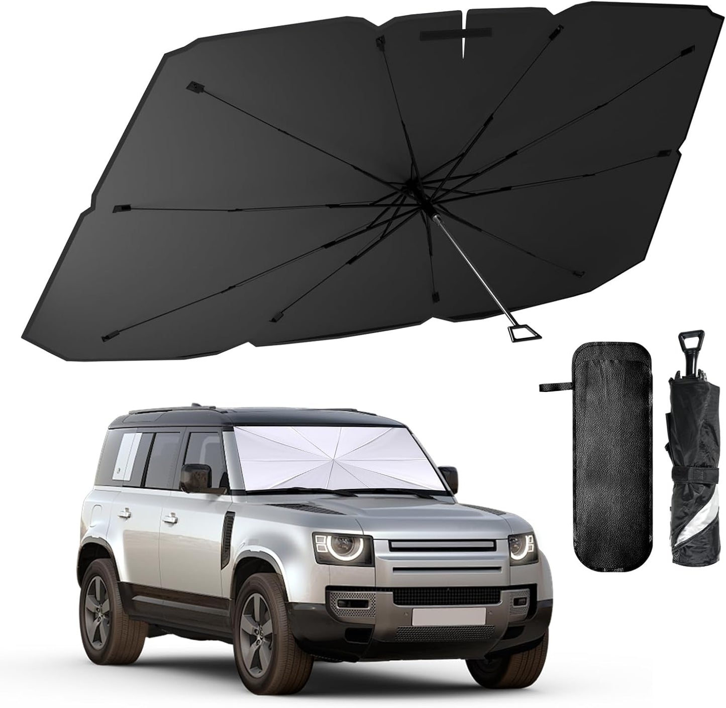 helloleiboo Foldable Car Windshield Sun Shade Umbrella 360°Rotating 55"x30"Sunshade for Car Windshield Front Window Reflective Polyester Blocks Heat Automotive Interior Sun Protection for Cars Trucks