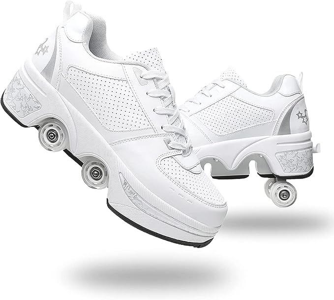 Double-Row Deform Wheel Automatic Walking Shoes Invisible Deformation Roller Skate 2 in 1 Removable Pulley Skates Skating Parkour