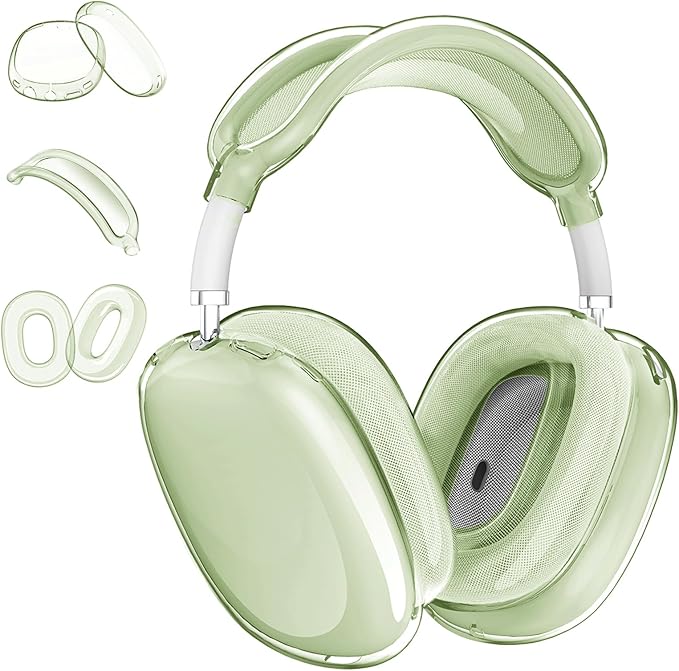 for AirPods Max Case Clear,3 in 1 Clear Soft TPU Ear Cups Case Cover/Ear Pad Case Cover/Headband Cover for Airpods Max Case Cover,Case for AirPod Max Headphone Accessories-Green