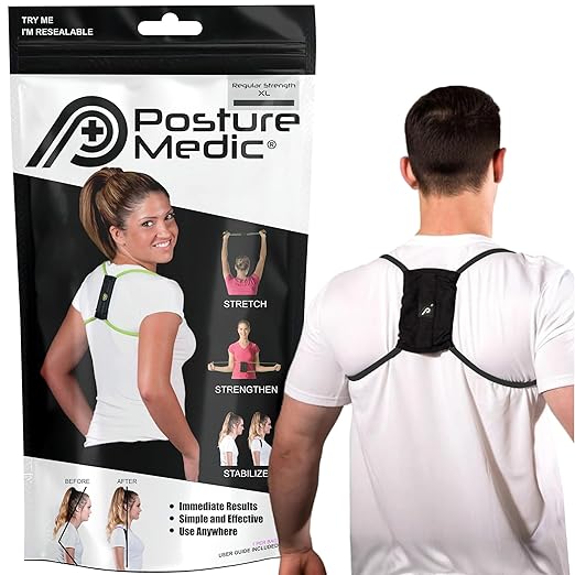 PRIMEKINETIX PostureMedic Dynamic Posture Brace for Neck and Back Support -For Enhanced Shoulder Alignment, Posture Improvement & Stretching-XL(Black)