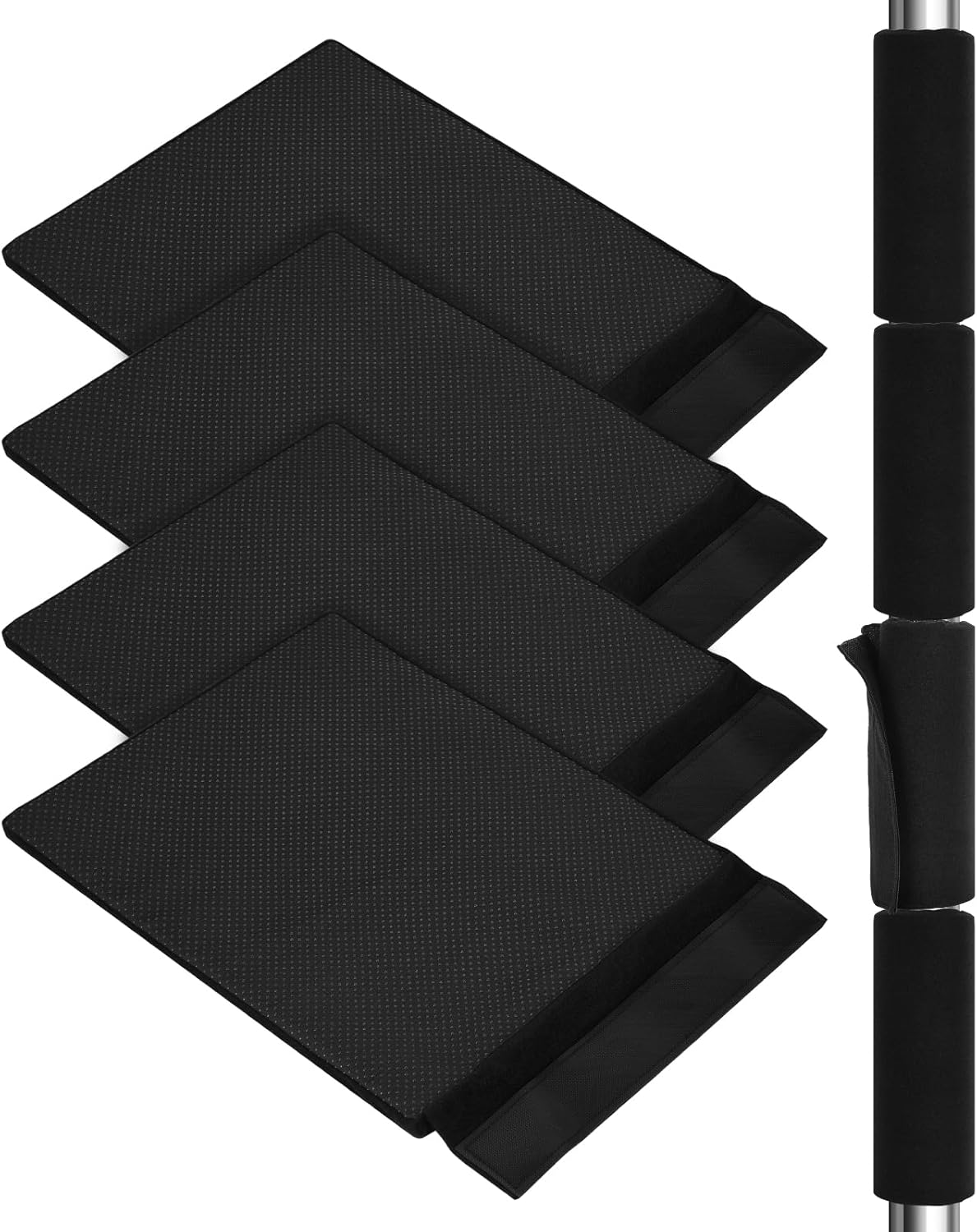 YeeBeny 4pcs Basement Pole Wrap, Garage Pole Padding with Anti Slip Fabric12x14.5 Inch, Pole Wrap Wood Roll, Column Wrap for Basketball Pole, Garage Pole, Playground Pole (Black, 15x12)
