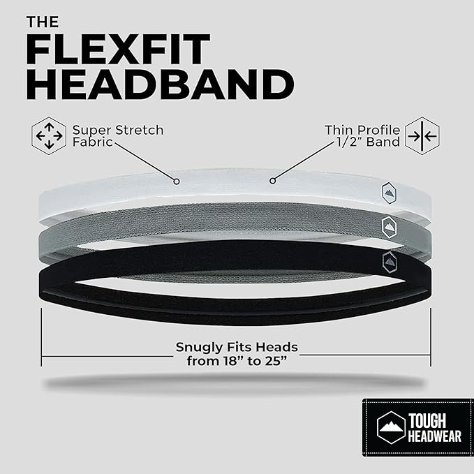 Thin Elastic Sports Headbands - Workout, Running, Soccer for Women & Men