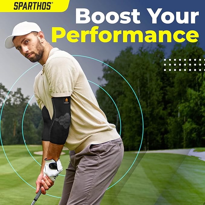 Sparthos Elbow Compression Sleeves (Pair) – Tennis and Golfer's Elbow Support – Elbow Brace for Men and Women – Made from Innovative Breathable Elastic Blend