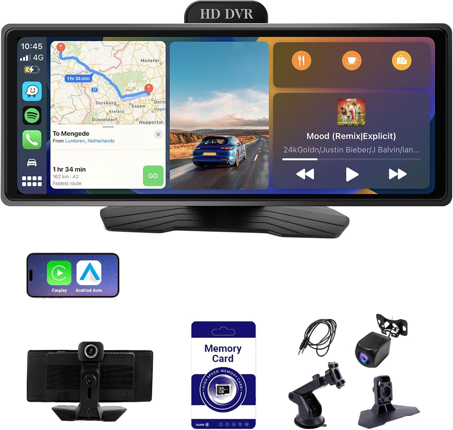 ‌9.26 Inch Wireless Apple CarPlay & Android Auto Car Display with 1080P Dash Cam & Backup Camera All-in-One Smart Car Stereo Free 64GB SD Card