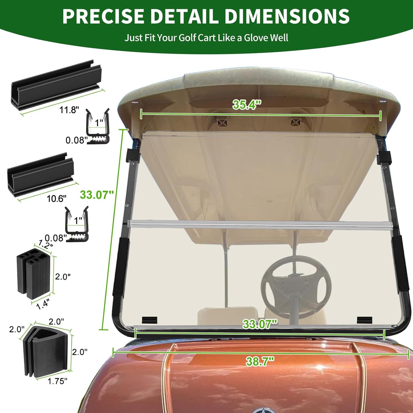 Golf Cart Foldable Windshield 3/16" (5MM) Thicken Only Fits 2003-2006 Yamaha G22, Fits 1"×1" Strut Rail Front Folding Acrylic Windshield Replacement, Included Mounting Hardware - Tinted