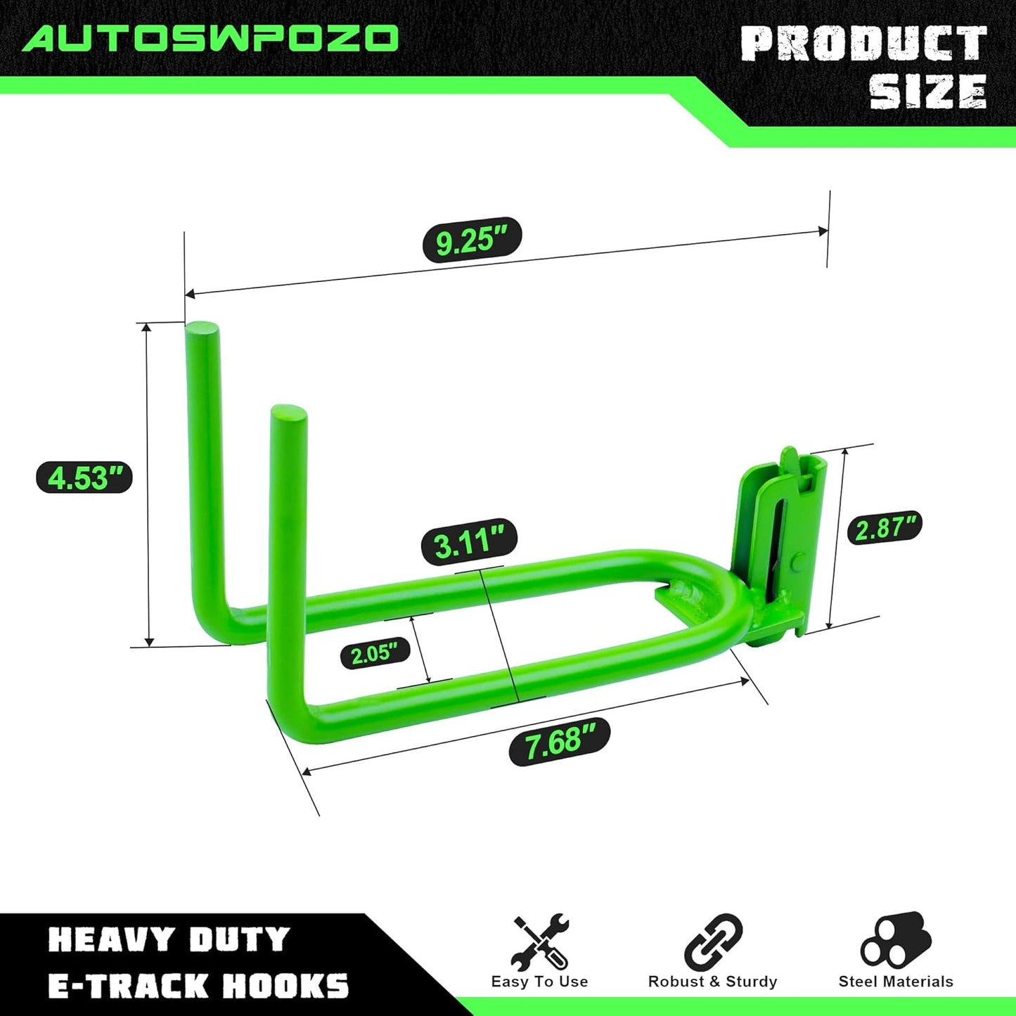 8-Pack E-Track Heavy Duty Shovel/Tool Hanger - E Track Hooks for Tools, Rakes, Spades in Trailers, Trucks, Workshop and Warehouse - Green