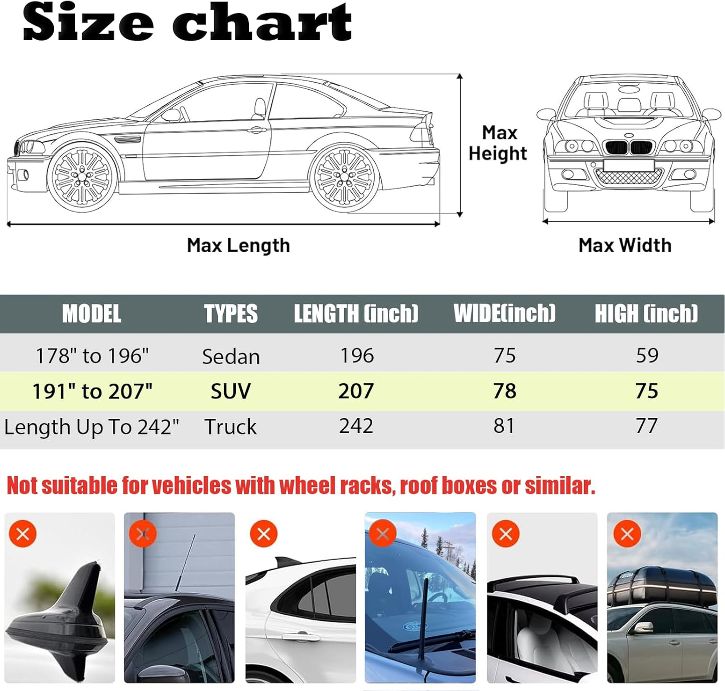 7 Layers Waterproof Heavy Duty Car Covers for Automobiles All Weather Season Anti-Hail UV Protection Snowproof Outdoor 15.4LBS Full Cover Universal Fit SUV 191" to 207"