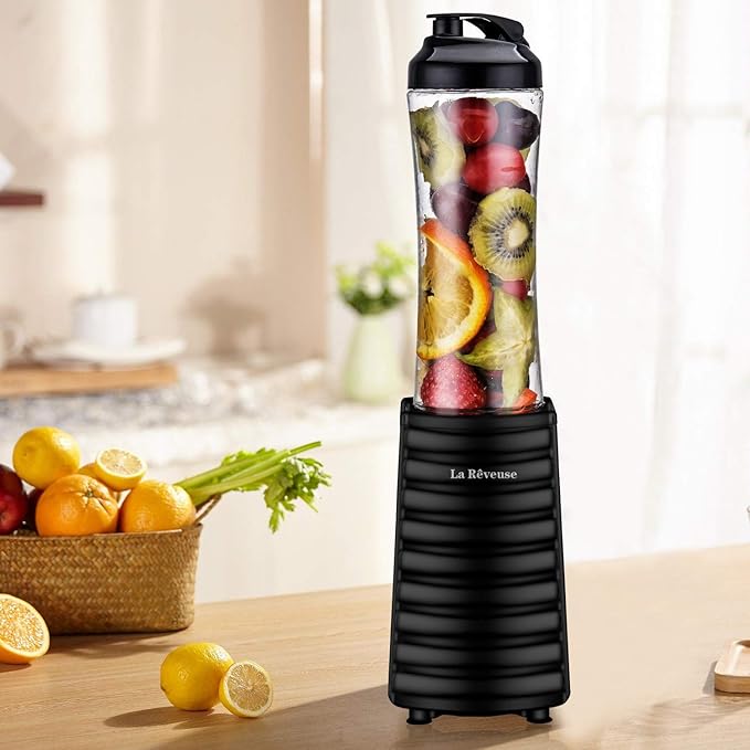 La Reveuse Smoothies Blender 300 Watt with 18 oz BPA-free Portable Travel Sports Bottle (Black)