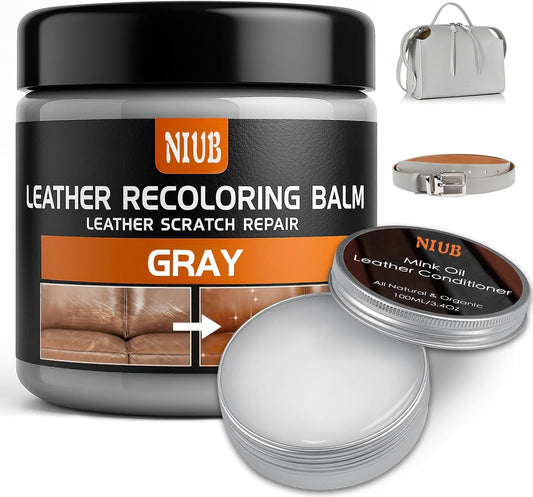 Leather Recoloring Balm Leather Color Restorer Scratch Repair Leather Paint for Furniture Couches Car Seats Shoes Bags Leather Dye and Scratched Leather with Leather Conditioner - Gray