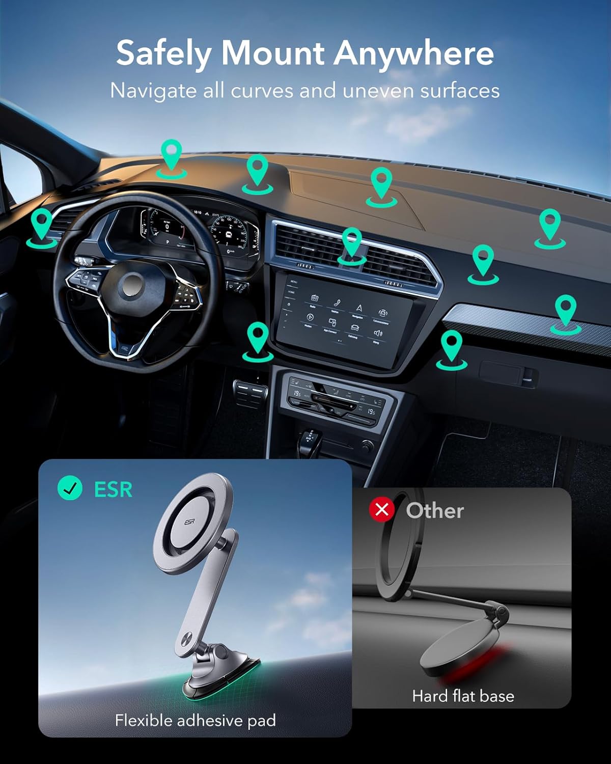 ESR for MagSafe Car Mount, Dashboard Magnetic Phone Holder for Car, 360° Rotation,Car Phone Holder Mount for iPhone 16/16e/15/14/13/12, Galaxy S25, Strong Magnets,Car Accessories(with 2 Mental Rings)