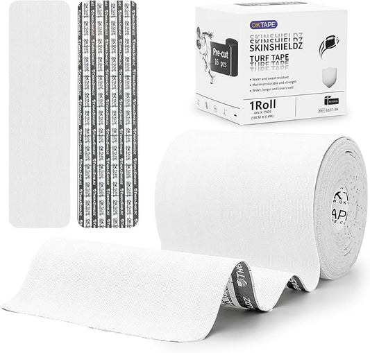 OK TAPE Turf Tape Football, Extra Wide Turf Tape for Turf Burn, White Kinesiology Tape Waterproof, Durable and Super Sticky, 4in x 21ft (4in x 15.75in/16pcs)