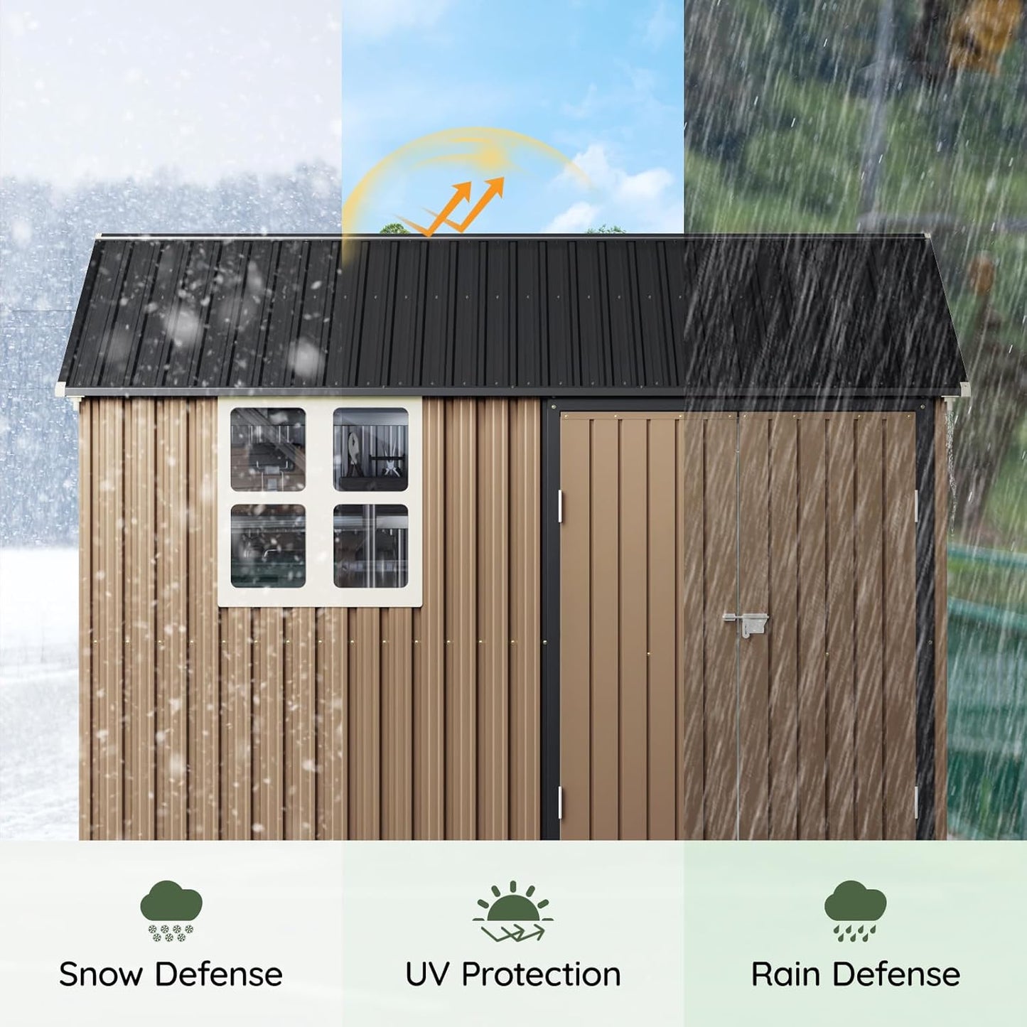 8x10 FT Outdoor Metal Storage Shed, Single Door, 1 Clear Window, Tool Shed for Garden, Patio, Backyard Brown