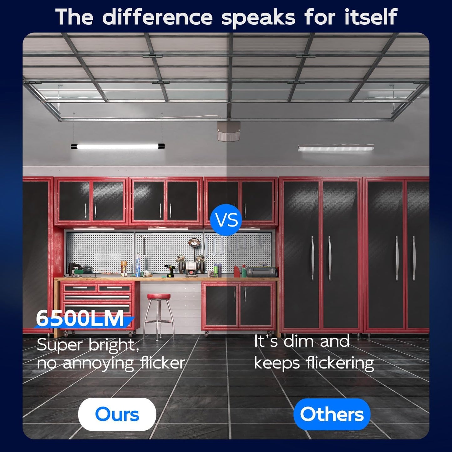hykolity 6 Pack 4FT Linkable LED Shop Light for Garage, 6500lm, 4FT 60W Utility Light Fixture, 5000K Daylight LED Workbench Light with Plug, Hanging or Surface Mount, Black - ETL