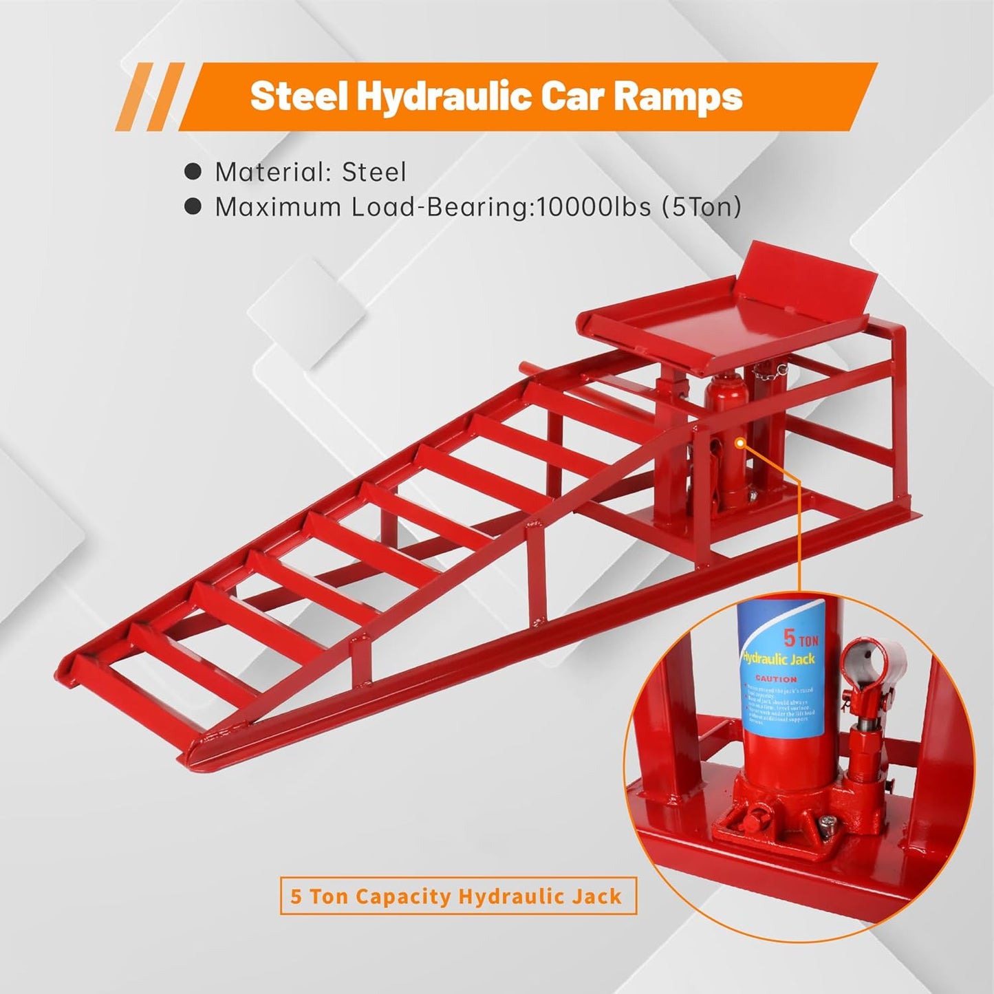 2 Pack Hydraulic Car Ramps 10,000lbs/5T Capacity Low Profile Car Lift Service Ramps Truck Trailer Garage, Height Hydraulic Vehicle Ramps,Red