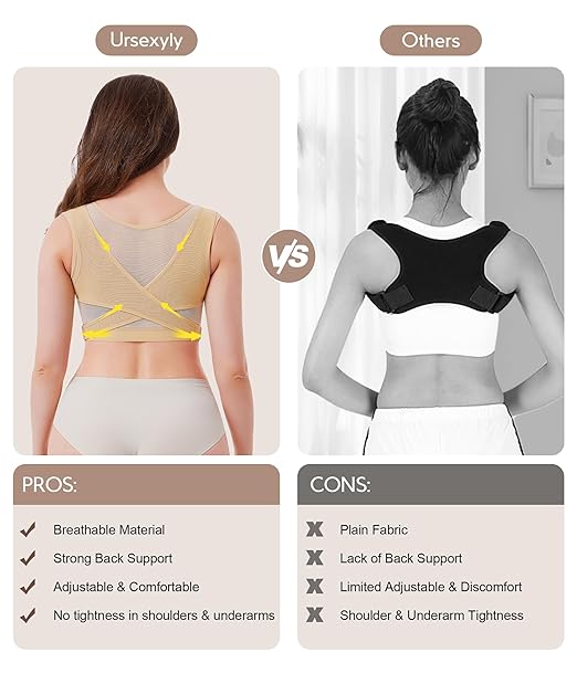 URSEXYLY Upper Back Brace for Women Breathable Posture Corrector Posture Support Back Straightener Pain Relief(Beige,3XL)